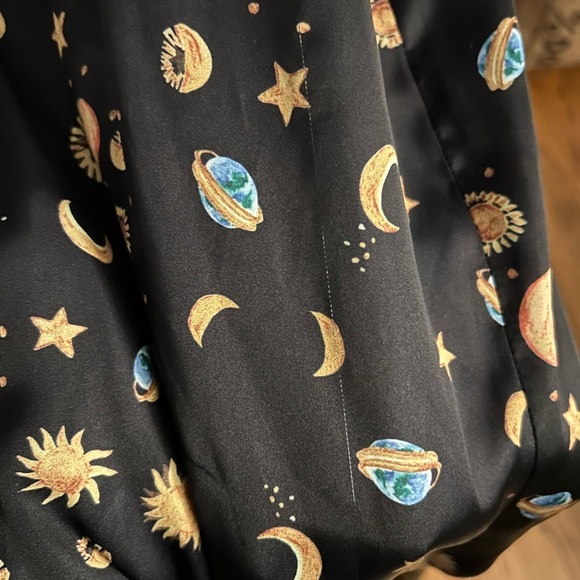 Never Fully Dressed Celestial Satin Moon Star Sun Button Up Maxi Dress Size 4 - Picture 6 of 8